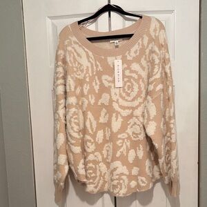 Floral Beige and Cream Sweater Plus Size 3X